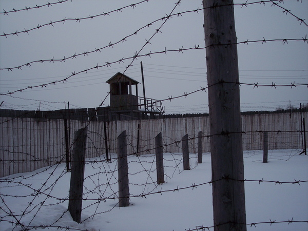 A Perm 36 tábor kerítésrendszerének maradványai